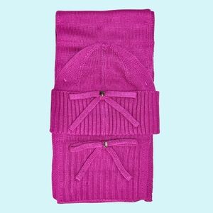 Kate Spade Beanie Hat & Scarf Set Marker Pink Bow Knit Barbiecore Cottagecore